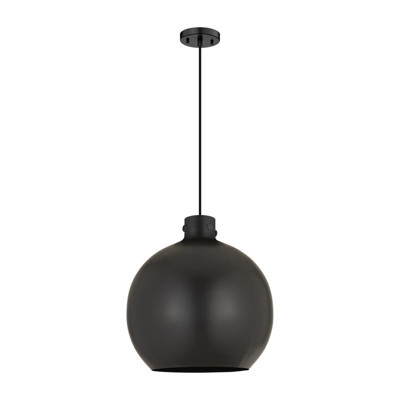 Luminaire suspendu en métal 1 lumière, H 18,25 po x l 18 po x P 18 po, Noir mat, Blanc