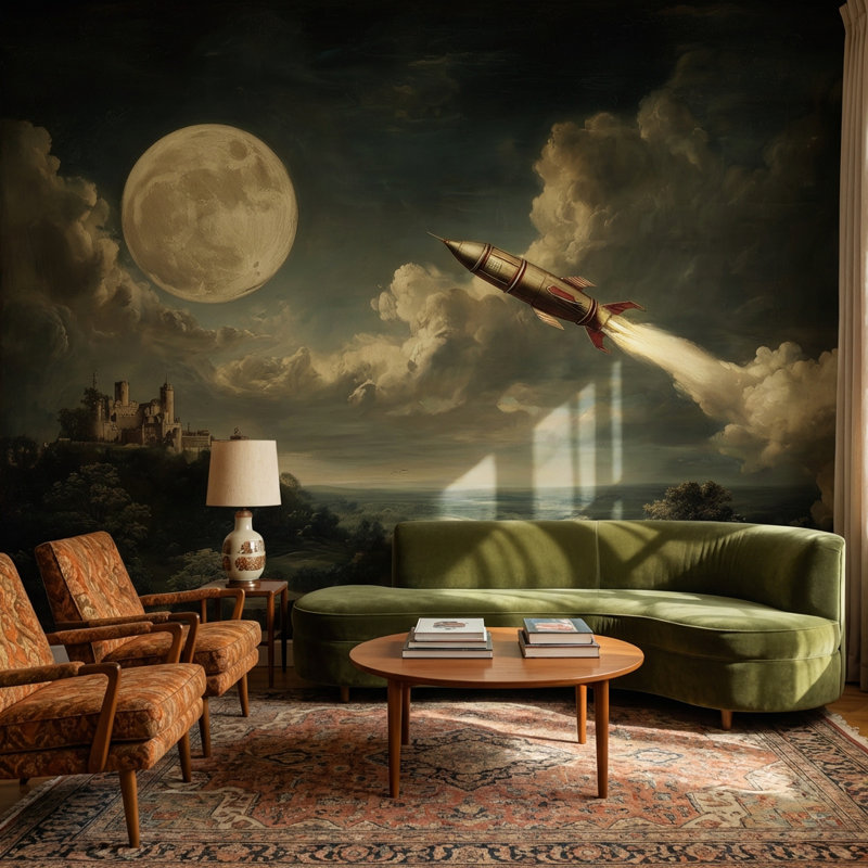 Papier peint mural de fusée lune, Texturé non collé, 160 po x 108 po