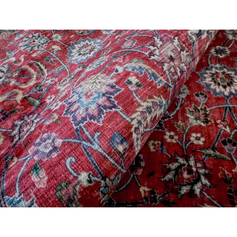  Yildiz - Tapis d'intérieur lavable à la machine - Tapis rouge foncé de 5 pi x 7 pi, Rectangle 5 pi x 7 pi