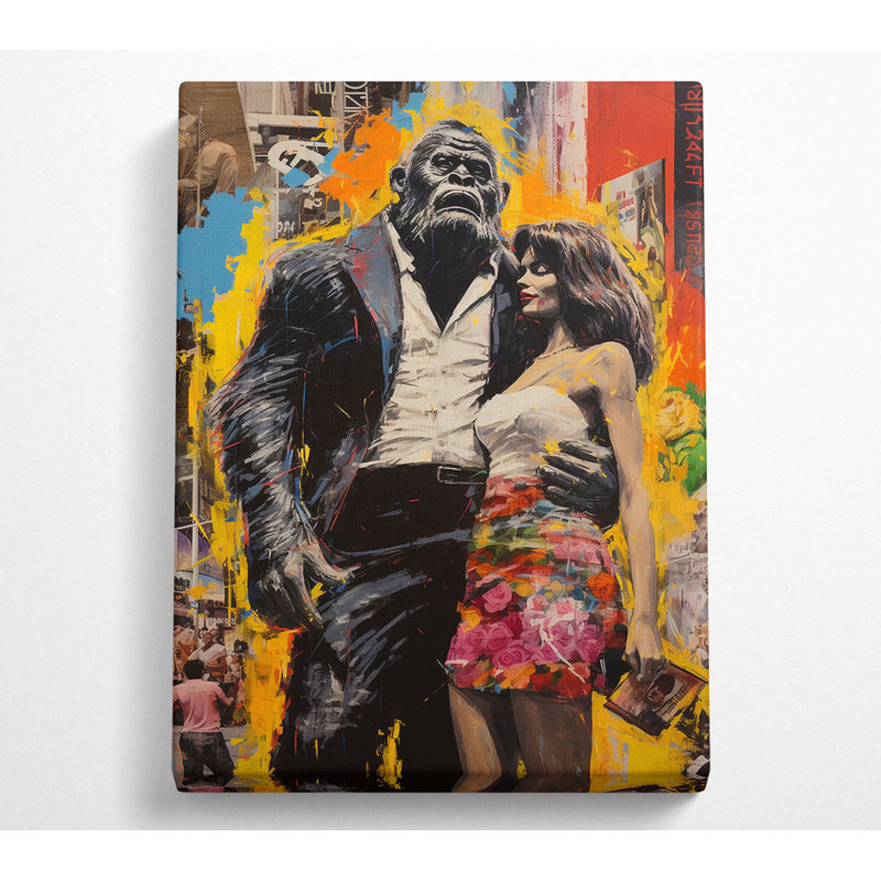 Gorilla In A Suit With Lady - Single Picture Frame Print on Canvas, 50.8cm H x 35.6cm W x 10cm D