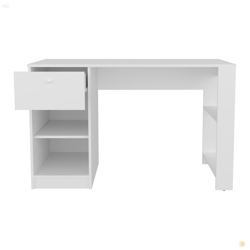 Bureau d'ordinateur, 1 tiroir, 2 tablettes, Blanc