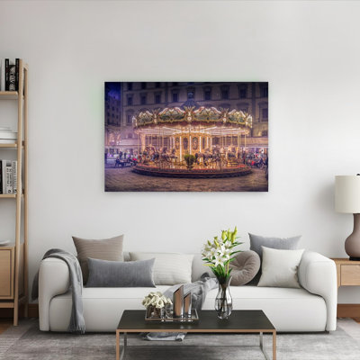 Dreamy City Carousel Dreamy Romantic Vintage Horse Architecture City Wall Art Print by Christian MARCEL - Wrapped Canvas Print
