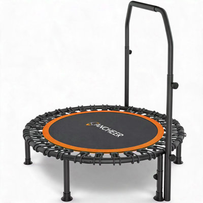 40" Foldable Mini Trampoline,Max Load 450Lbs Indoor Trampoline,With 4 Level Adjustable Foam Handle And Resistance Bands,Adult Exercise Trampoline For Home, Garden, And Gym