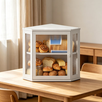 Boîte à pain de coin pour comptoir de cuisine, bac de rangement de pain en bois de bambou double couche de grande capacité avec porte en acrylique et fermeture magnétique