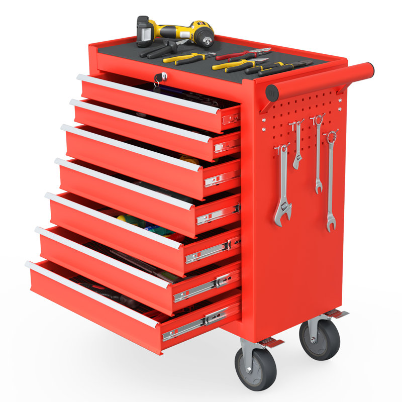 Chariot et table de travail efficaces avec glissières de tiroir lisses et organisation polyvalente, Rouge
