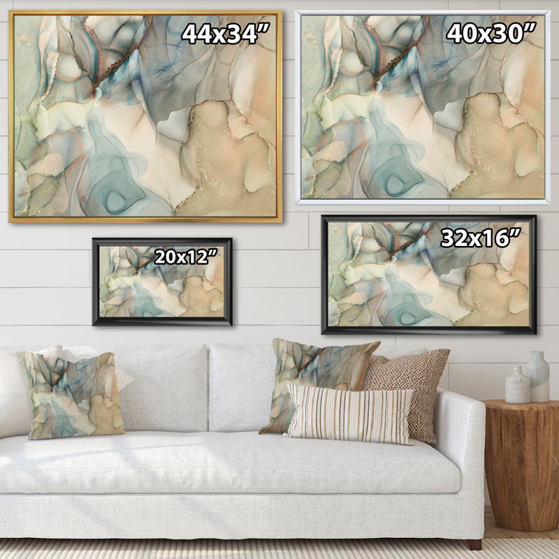 «Gray Tender Liquide Art I», reproduction sur toile, H 24 po x l 32 po x P 1 po, Cadre flottant doré