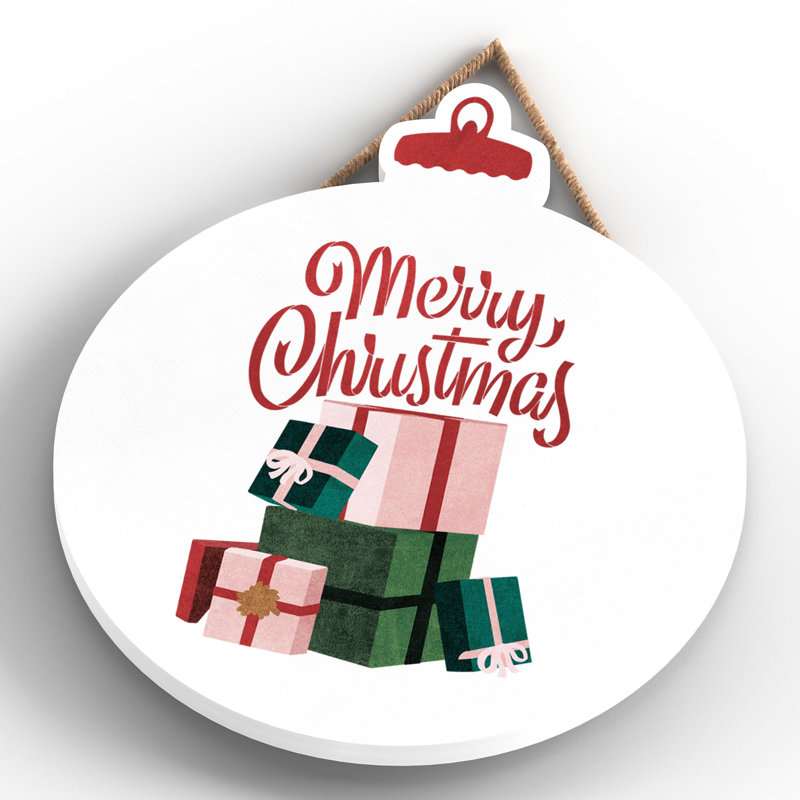Xmas Merry Christmas Wooden Bauble Plaque