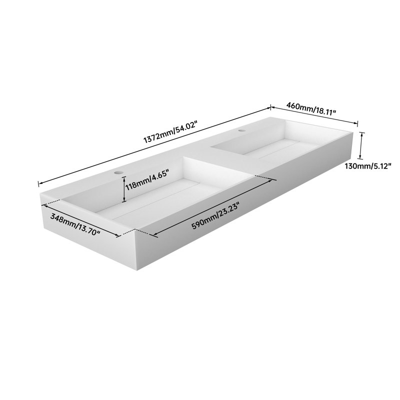 54'' Rectangular Double Solid Surface Bathroom Sink