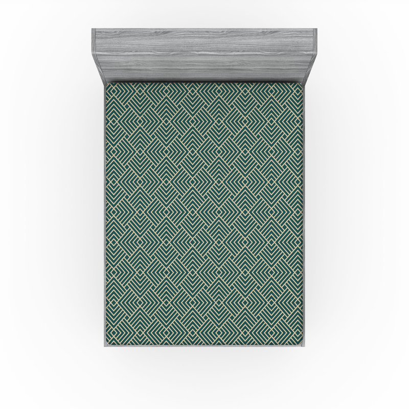 Drap-housse Ambesonne, Vert jade, kaki pâle / géométrique, Drap-housse de taille double