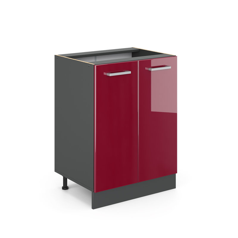82Cm H x 60Cm W x 46Cm D Oak Base Unit Cabinet, Bordeaux/Grey