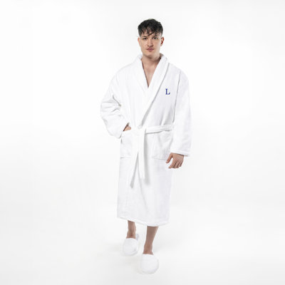  Peignoir 100% coton unisexe personnalisé en velours Anovia - bleu marine Bookman