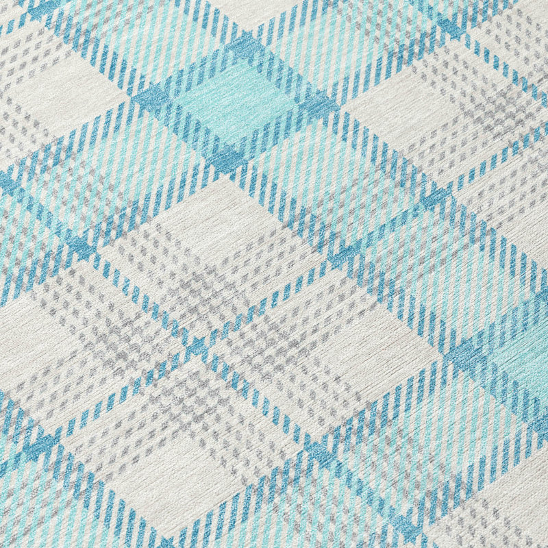 Tapis bleu sarcelle lavable intérieur / extérieur Zinara , 10 pi x 14 pi