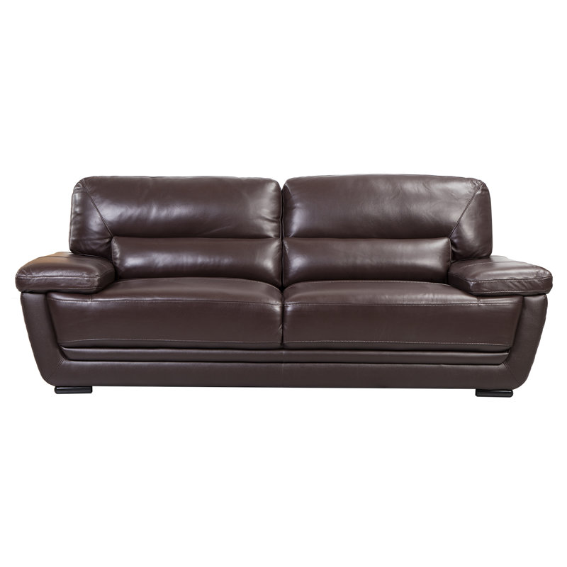 Genuine Leather Pillow Top Arm Loveseat, 35" H x 87" W x 37" D, Dark Brown