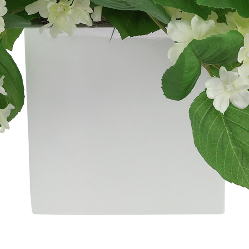 Outdoor UV Hydrangeas Arranged in Fiberstone Pot, White