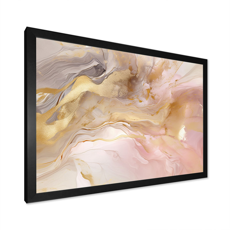 Exquis symphonie abstraite rose et pastel doré I - art abstrait de peinture murale pour le salon, H 24 po x l 32 po x P 1 po