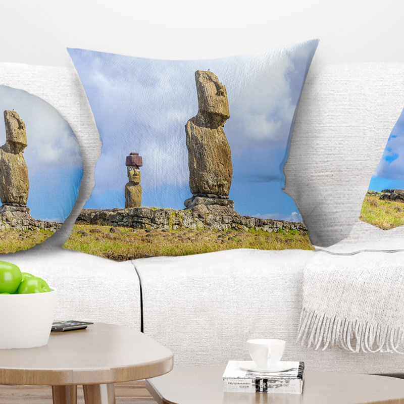 Coussin décoratif paysage avec photo Ahu Tahai et Ahu Ko Te Riku, 16 po x 1 po, Coussin décoratif