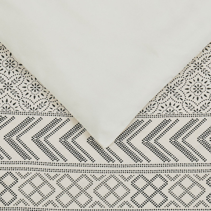 King Cream and Black Cotton Geometric Duvet Cover Set