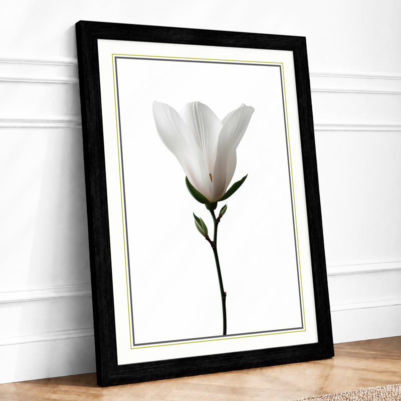 Single Stem in White Botanical - Framed Print, A3 - 42.0 x 29.7 cm, Black