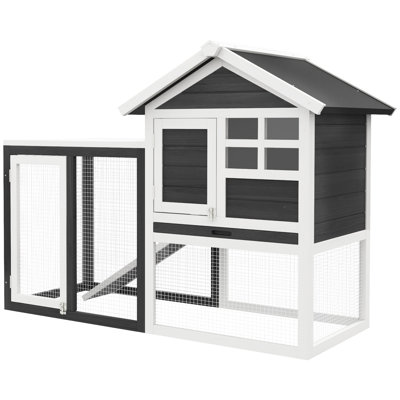 48" Grey Cage With Asphalt Roof - Wooden House For Outdoor And Indoor Play Rabbit Waterproof Rabbits