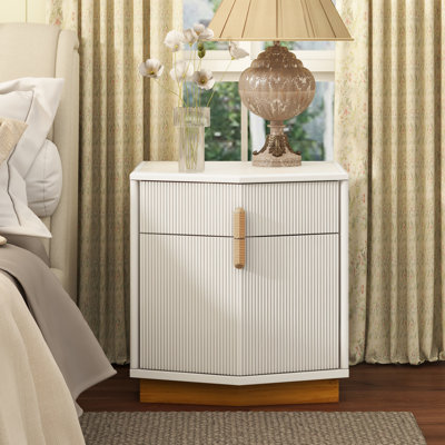 Poole Modern Textured Nightstand With Geometric Top And Dual Storage Drawers