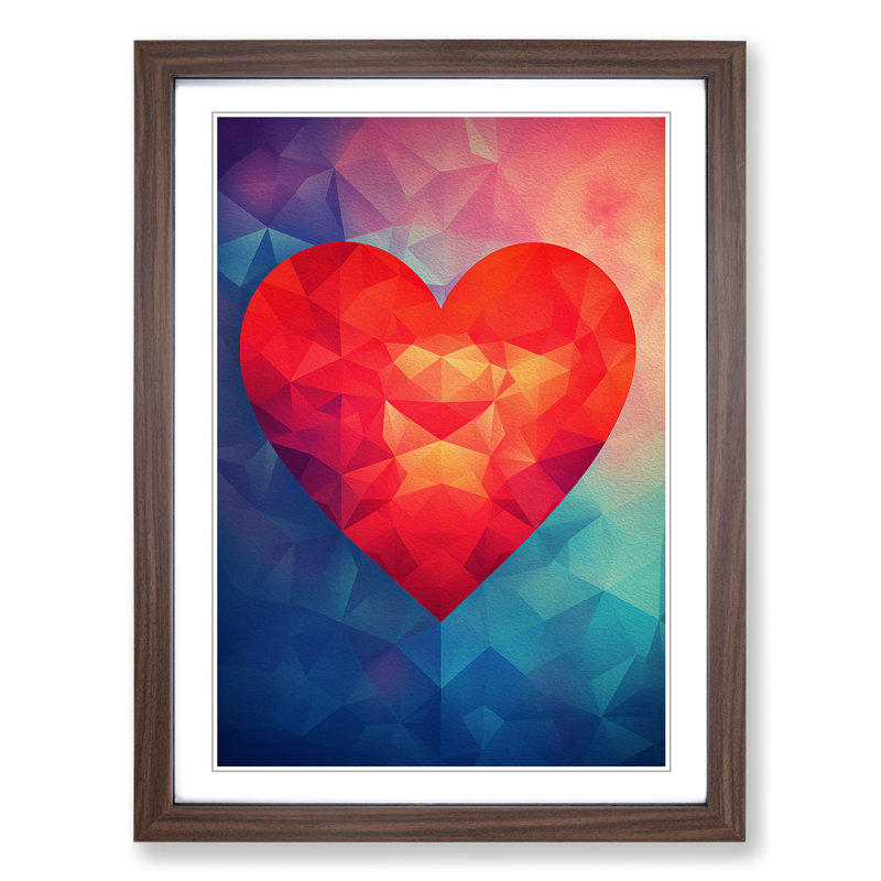 Love Heart Geometric - Framed Print, Walnut, 34" H x 25" W x 2" D