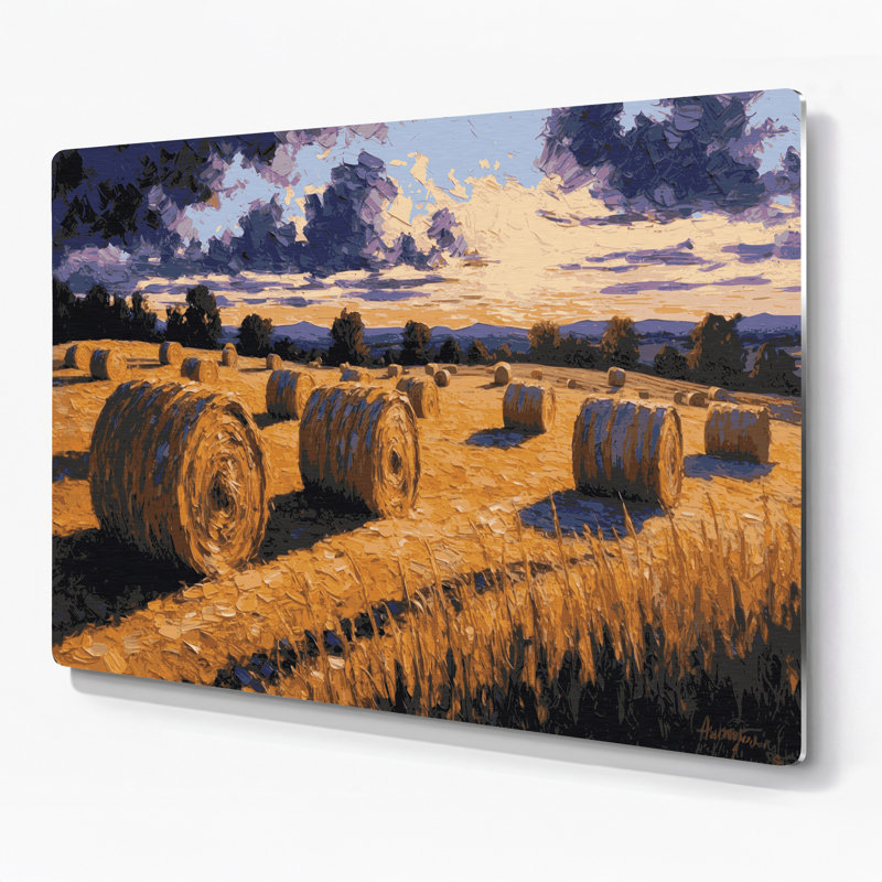 «Farm Hay Bales», art mural en métal mauve