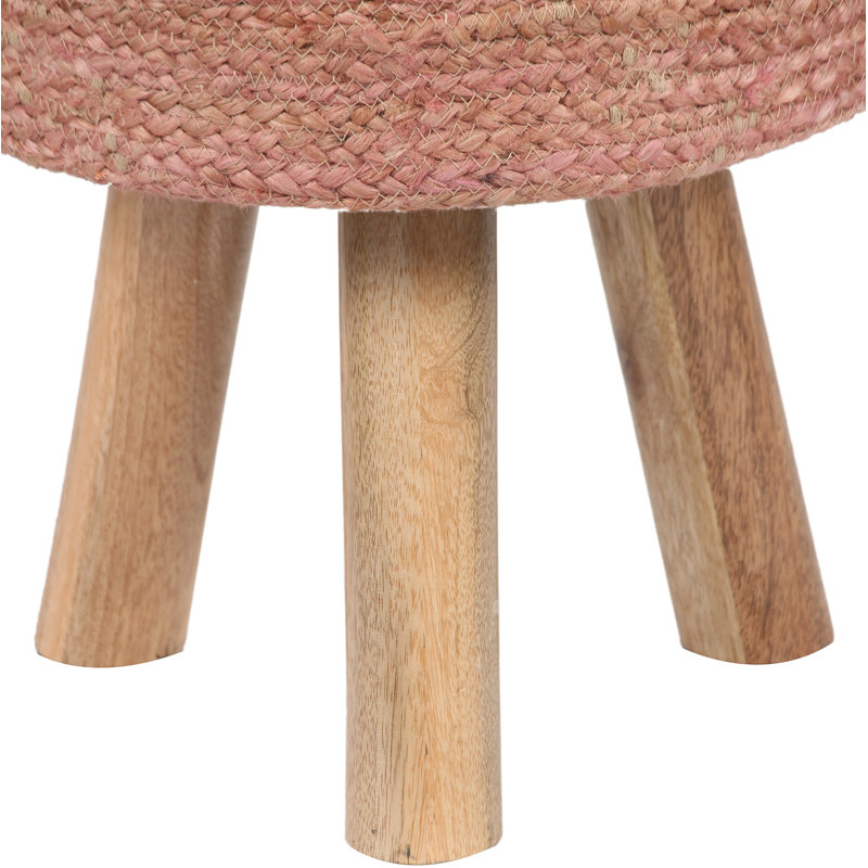Tabouret rond rembourré en jute fabriqué à la main Kilim, Rose clair, Rose clair