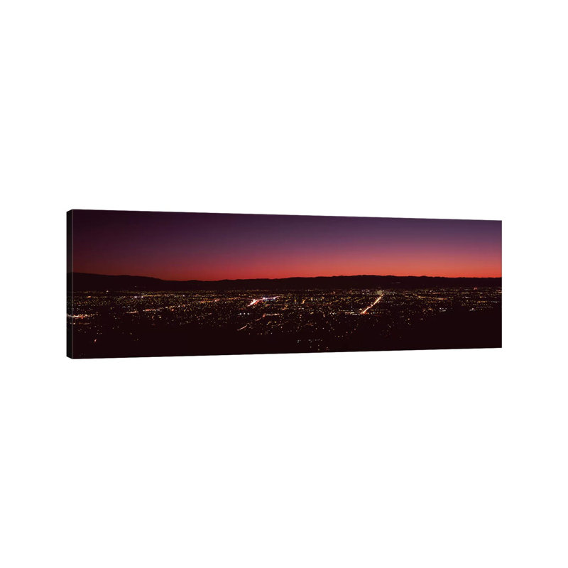City Lit Up At Dusk, Silicon Valley, San Jose, Santa Clara County, San Francisco Bay, California, USA - Wrapped Canvas Panoramic Print