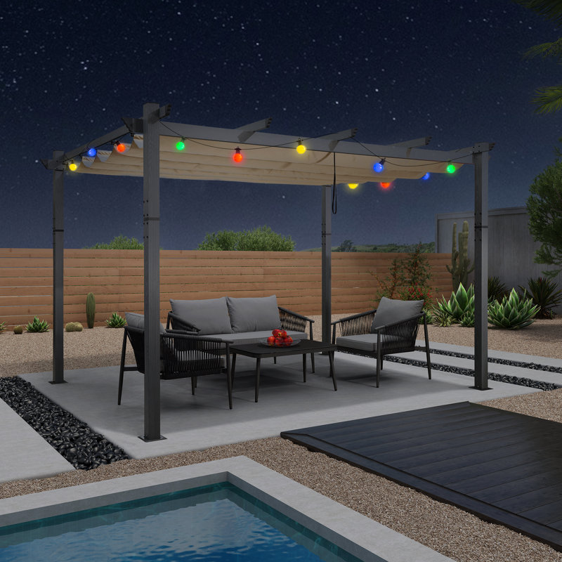 Pergola en aluminium avec auvent, 9,9 pi x 12,9 pi, Beige