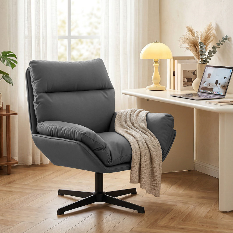 Faux Leather Swivel Accent Chair, Grey