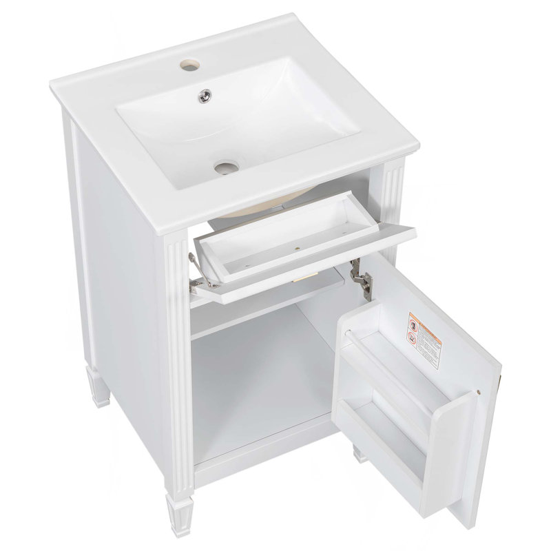 Meuble-lavabo de 20 pouces avec lavabo, pieds en bois massif, tablette réglable, tiroir inclinable, armoire autoportante moderne pour petite salle de bain