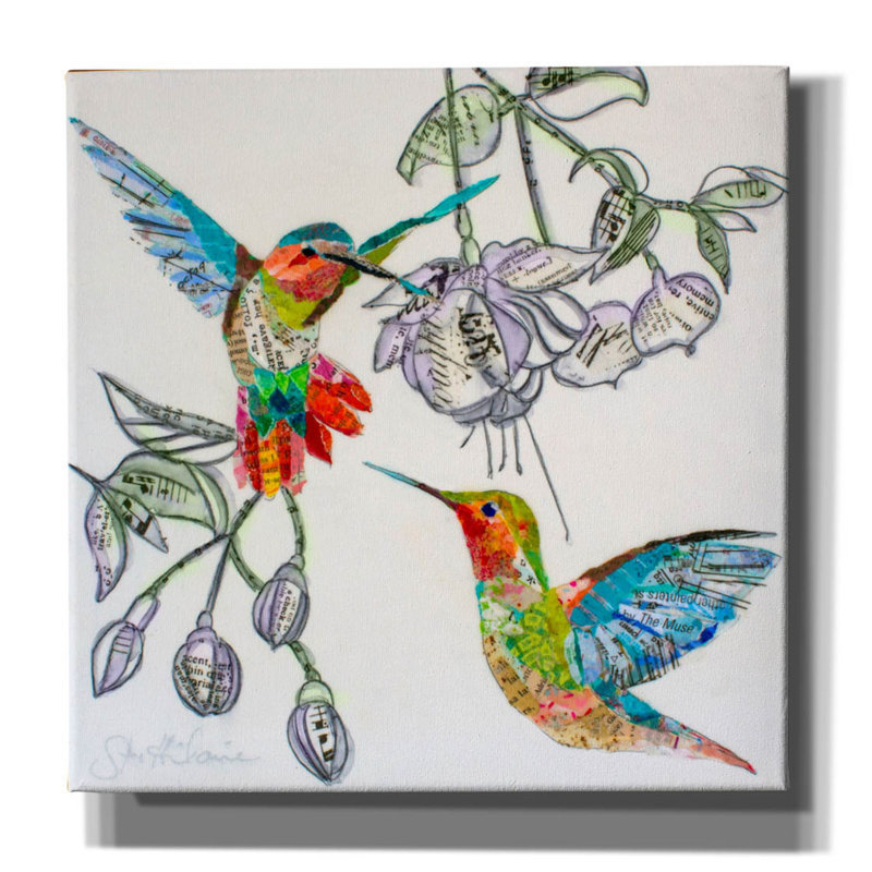 «Edit Hummers and Blooms 1» par St. Hilaire Elizabeth, art mural sur toile, H 26 po x l 26 po x P 1,5 po