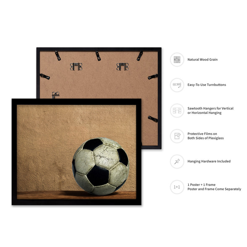 Vieux ballon de soccer, Black Framed, Poster, 08"H x 10"W