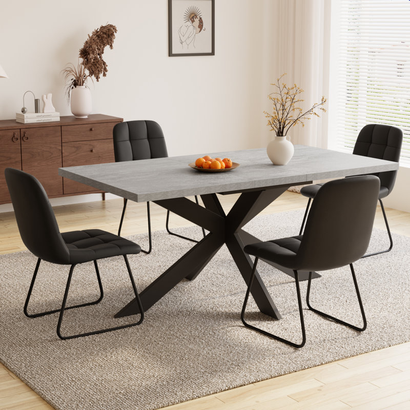 Table de salle à manger extensible Derose avec chaises et ensembles de table de salle à manger, Noir