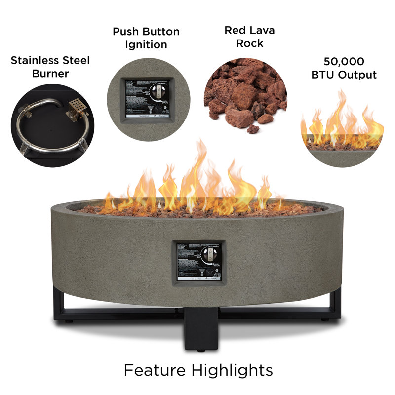 Idledale Round Gray Gas Fire Pit with Black Steel Base