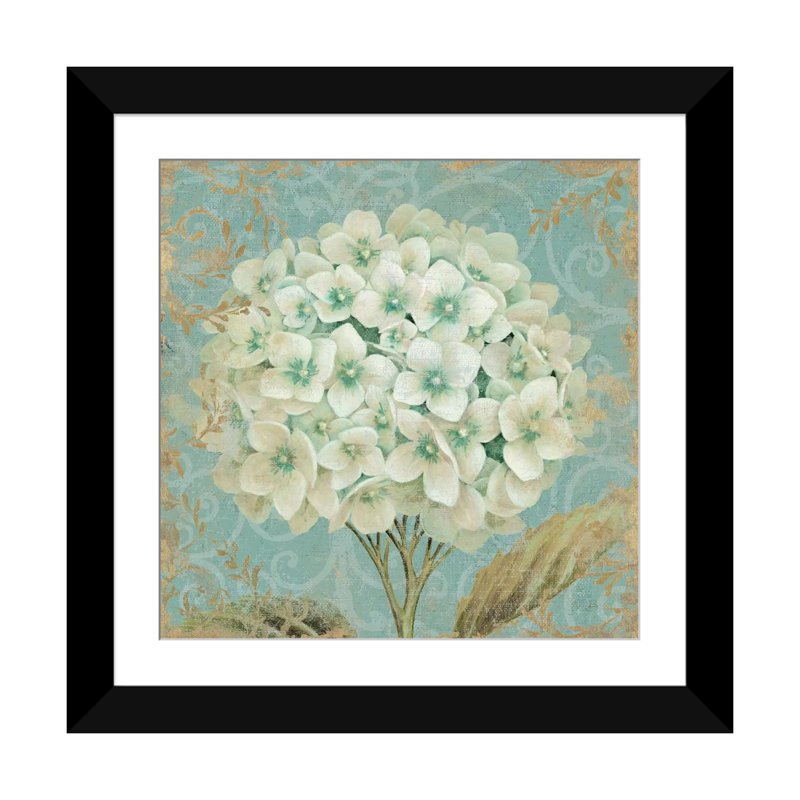 «Hydrangea Square II», impression sur toile tendue, Papier d'art encadré noir, Blanc, H 24 po x l 24 po x P 1 po