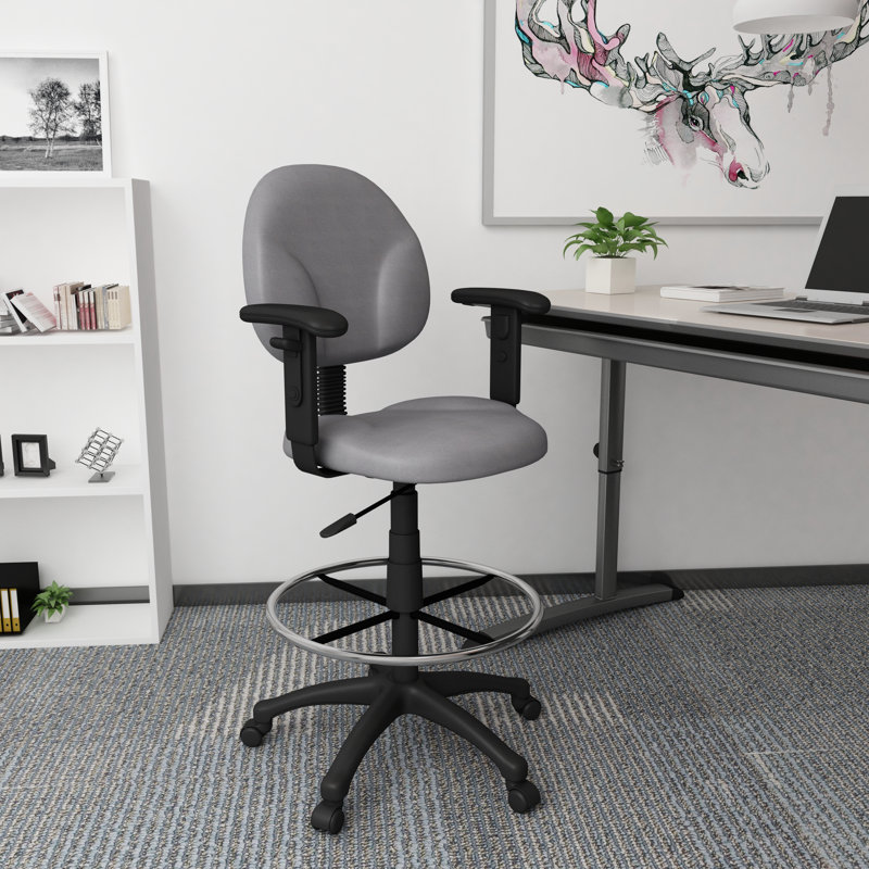 Black Ergonomic Fabric Drafting Stool with Adjustable Arms
