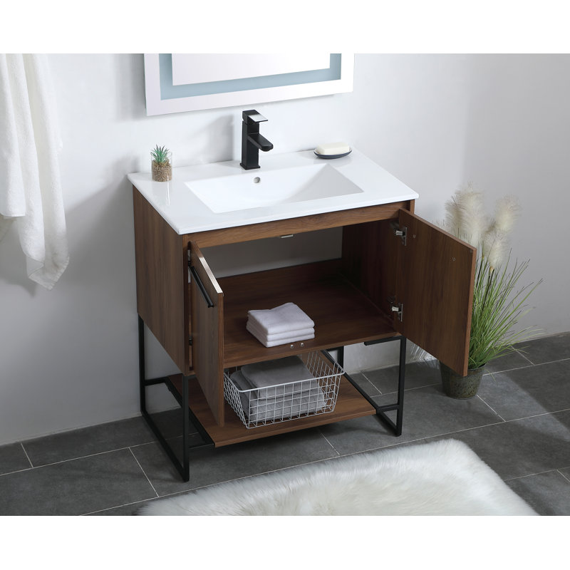 Gerard 30'' Single Bathroom Vanity with Porcelain Top, Walnut Brown