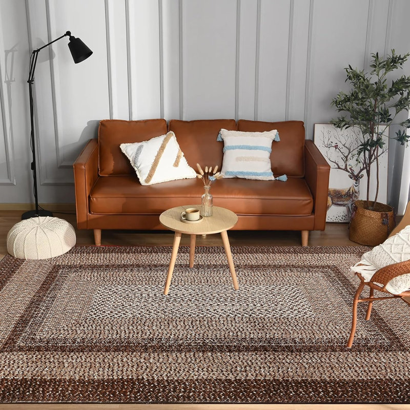 Boho Washable Runner Rug 5x7, Low Pile Stain-Resistant Fabric with Non-Slip Backing, Foldable Thin Design for Hallway Kitchen or Bedroom