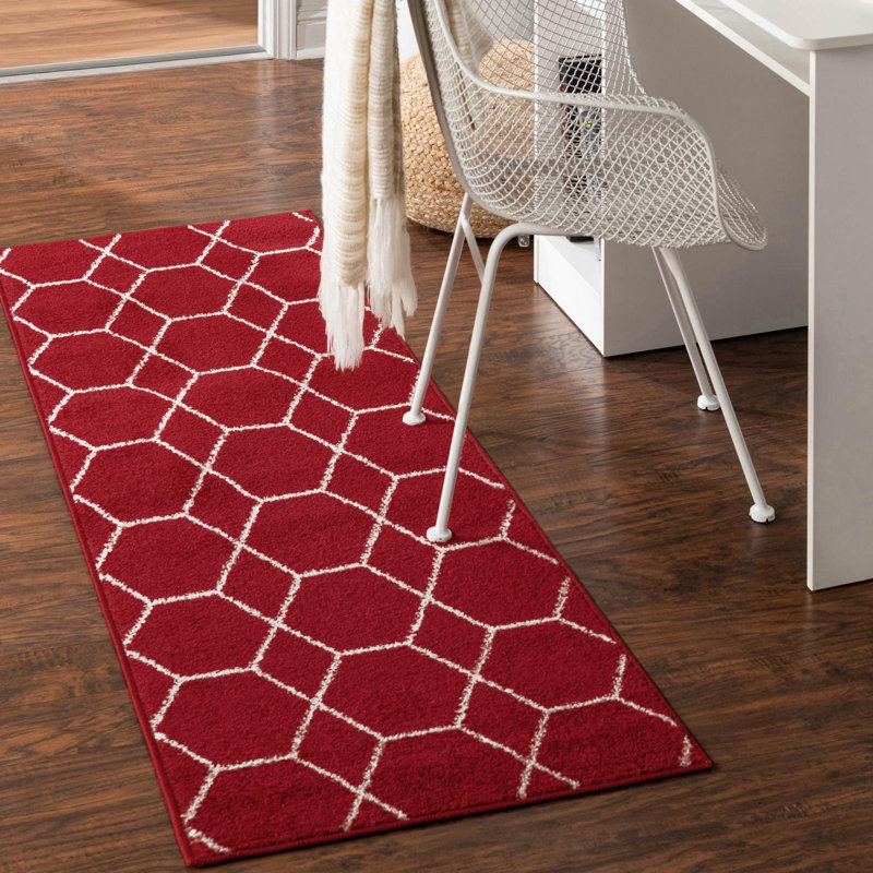 Tapis géométrique Debrodie, Tapis de couloir 2 pi x 13 pi 1 po, Red