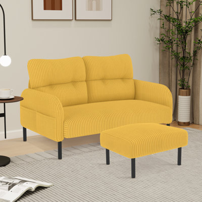 Corduroy Loveseat With One Ottoman For Small Spaces