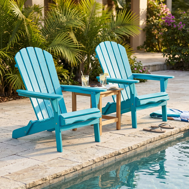 Folding Wood Adirondack Patio Lounge Chair, Turquoise Blue, Turquoise Blue