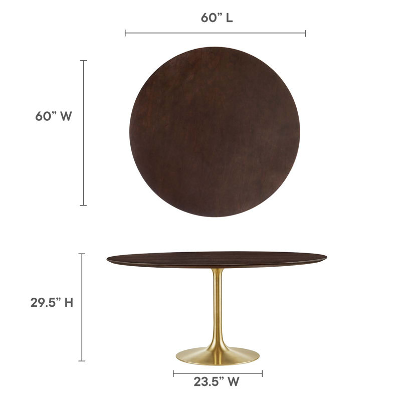 Round Gold Cherry Walnut 60" Wood Dining Table