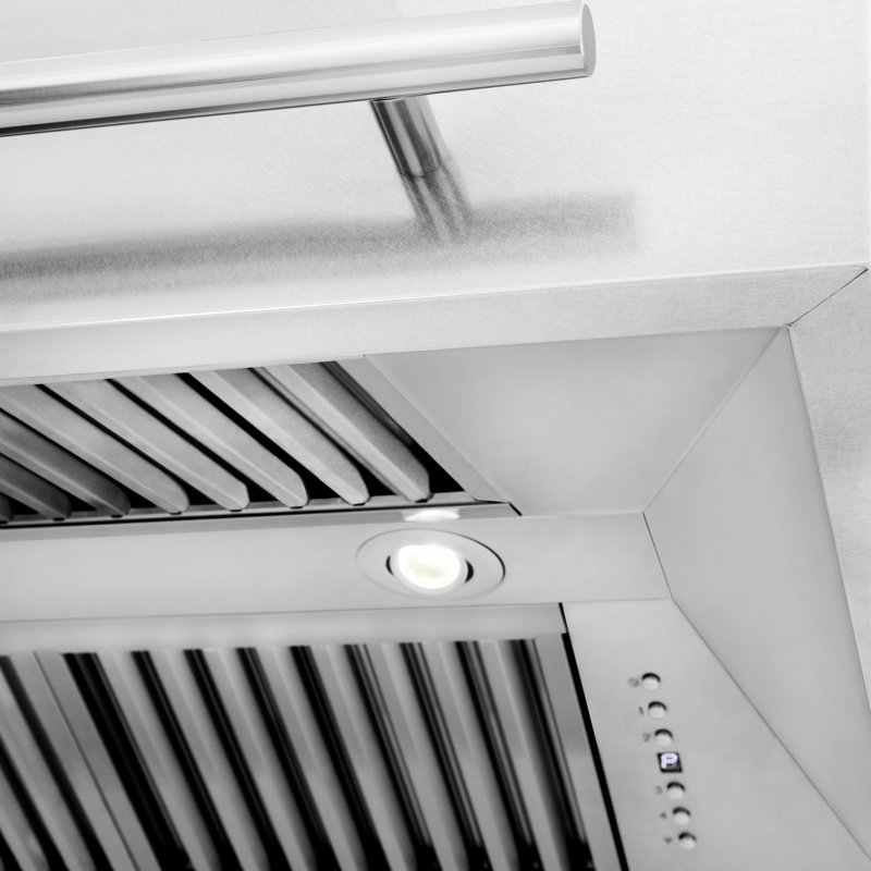 Hotte de cuisine murale en acier inoxydable satiné 48 po ZLINE avec poignée en acier inoxydable, Bleu mat