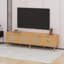 Meuble télé moderne avec portes en rotin, console multimédia avec armoires, 2 tiroirs
