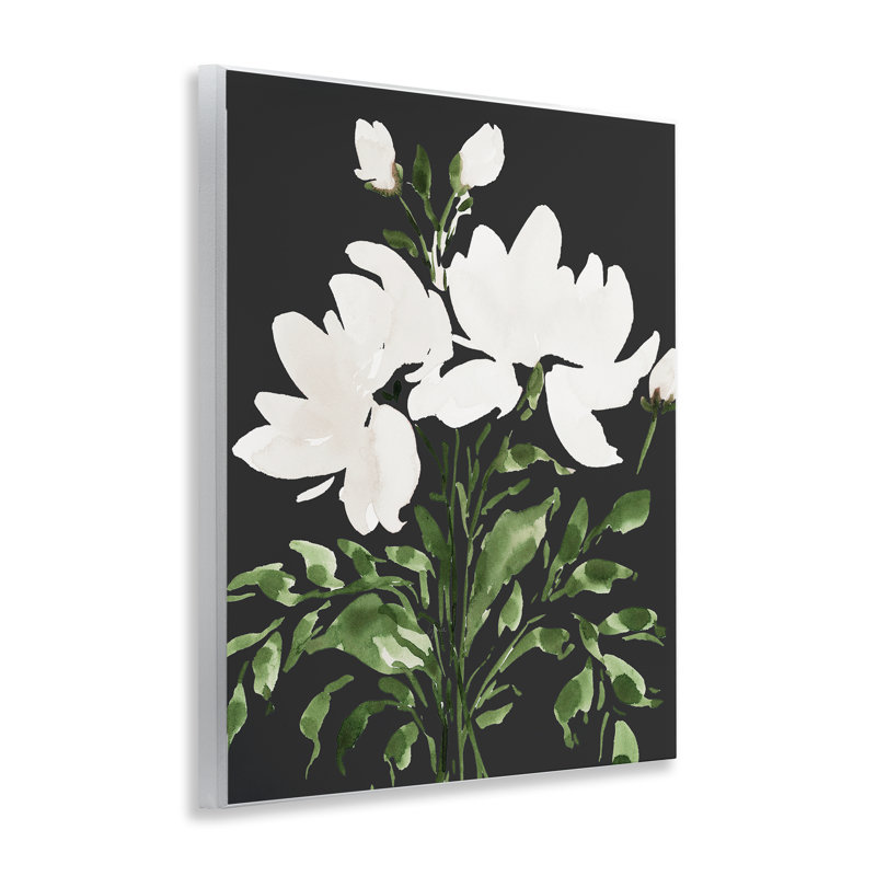 Plaque murale florale blanche sur fond noir, design par Lucille Price