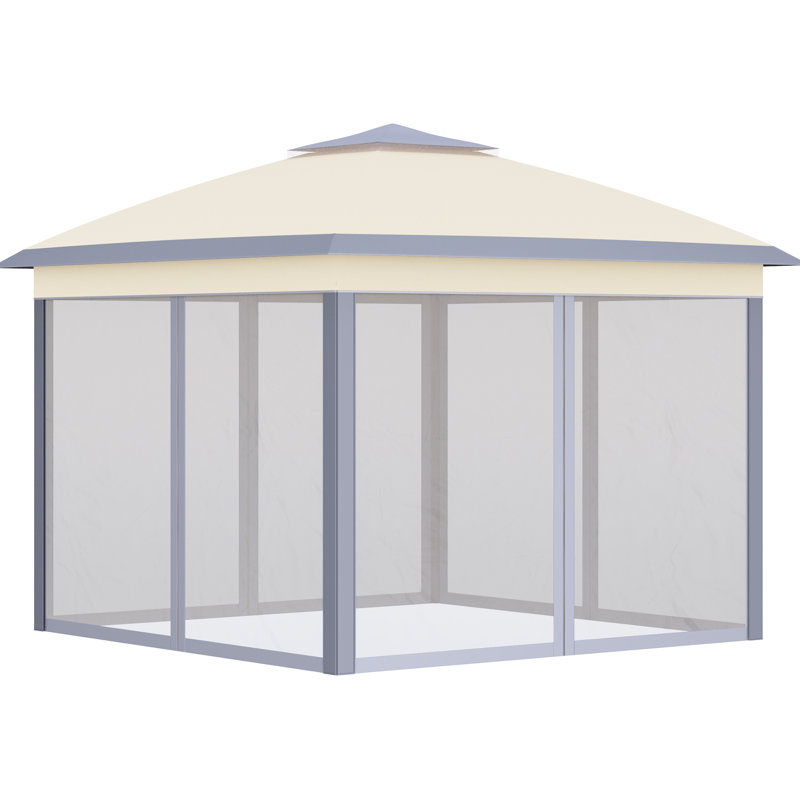 Tente escamotable avec abri de jardin 11 pi x 11 pi. Abat-jour de 121 pieds carrés, beige Installation rapide et pratique pour l'extérieur, le jardin et le patio. Tente allongée Eaves Assemblage simple