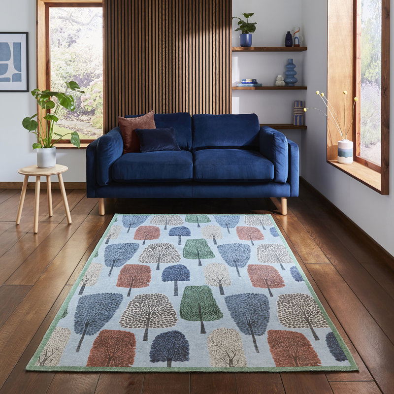 Scion Floral Digitally Printed 152cm X 152cm Area Rug, Square 152 cm, Light Blue