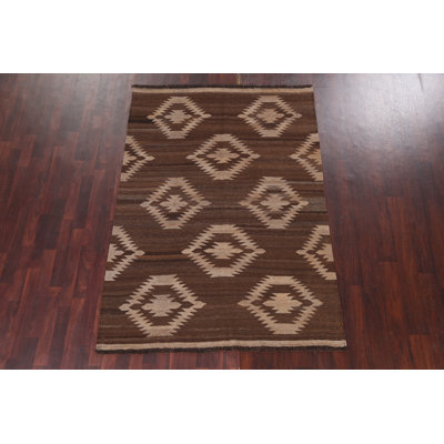 Natural Dye Brown Kilim Wool Area Rug 5x7