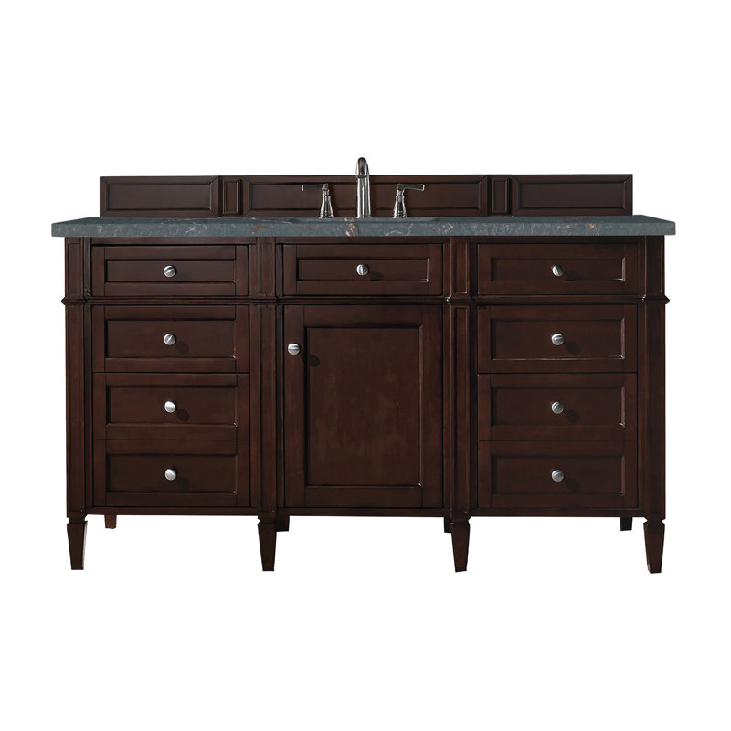 Meuble-lavabo simple 60 po Dussault, Acajou bruni, Bleu Parisien, 8 po
